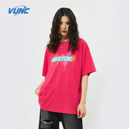 Vunc270G Star Spray-Painted Graffiti Print T-Shirt for Men and Women, National Trendy Brand Foam Couple Short-Sleeve Tee, Casual and Versatile