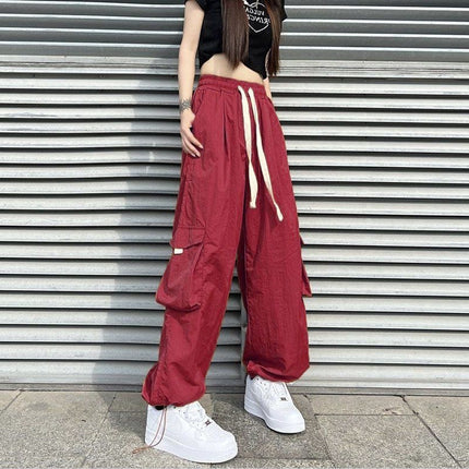American-Style Ins Fleece-Lined Wide-Leg Retro Cargo Pants Loose Unisex Pocket Casual Street Dance Floor-Length Trousers Trendy
