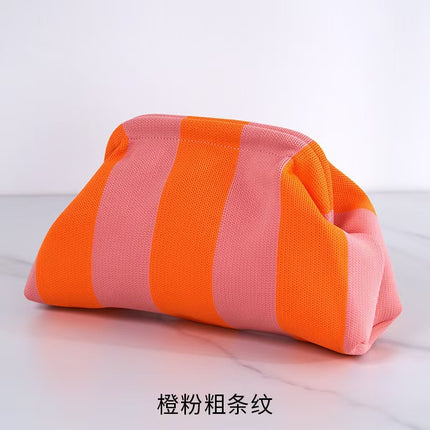 Explosive Cross-border Woven Cloud Bag Girl's Commuter All-match Striped Bag Outdoor Travel Storage Portable Bag Clamp Bag