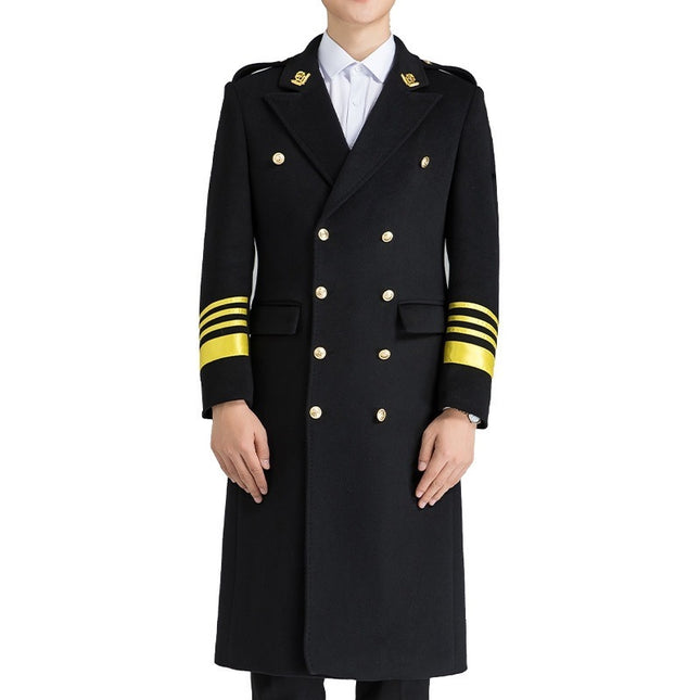 tweed coat clothing property uniform post image winter long security work clothes men's woolen coat wool concierge