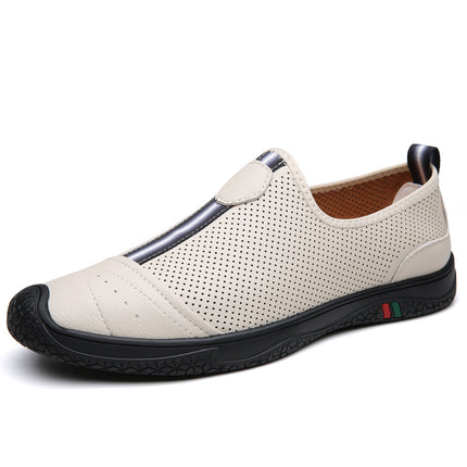 Doug Shoes Men's 2024 New Spring Lazy Slip-on Loafers Soft Bottom Driving Shoes Men's Hollow Leather Shoes