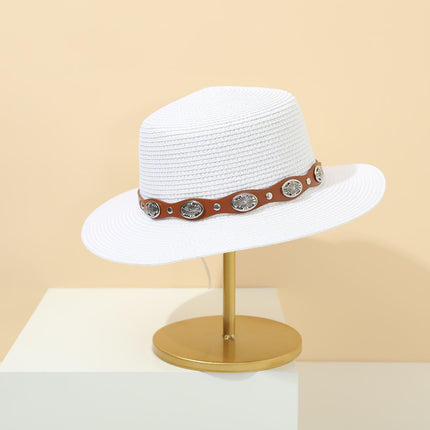 Straw Hat Bohemian Flat Brim Flat Top British Hat Women's Summer Outing Sunshade Sunscreen Hat Flat Top Straw Hat Beyond Piece