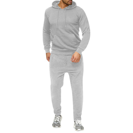 Men's Suit Foreign Trade Cross-Border Sports Sweatshirt Pullover Sweatpants Fleece Fashion Solid Color Men's Hoodie Two-Piece Set