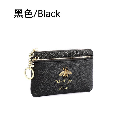 First Layer Cowhide European and American Little Bee Women's Zipper Genuine Leather Coin Purse Genuine Leather Key Ring Bag Mini Coin Bag