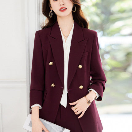 Double-Breasted Suit Set for Women, Autumn and Winter New Style, Korean Fashion, Casual, Professional Attire, Slim Fit, White-Collar Business Long-Sleeve Suit
