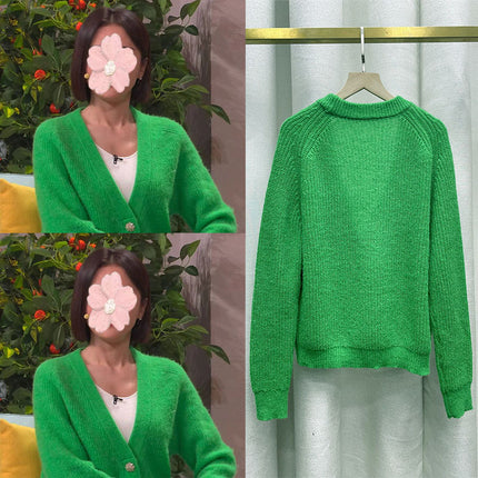 2023 CCTV Spring Festival Gala Qin Lan Same Clothes Green V-Neck Knitted Sweater Cardigan Jacket Women's Autumn and Winter Jacket