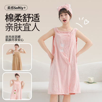 New Cartoon Bath Towel Thickened Nightdress Water Absorbent Quick-drying Wearing Bath Dat Belt Cute Household Bathrobe Bath Dress for Women