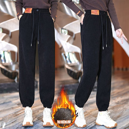 High-end Autumn and Winter New fleece-lined Thickened Casual Pants Slimming Fashion High Waist Warm Pants Straight Copper fleece-lined Skinny Pants