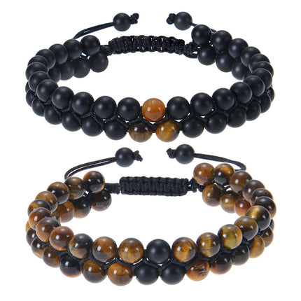 2025 Cross-border New Frosted Stone Tiger Eye Couple Bracelet Natural Stone Double-layer Woven Bracelet Adjustable Jewelry