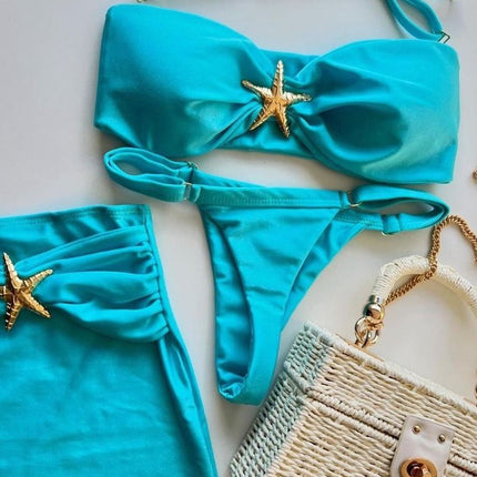 Three-piece Sling 2025 New Bikini European and American Sexy Bikini Solid Color Cross-border Split Swimsuit Bikini