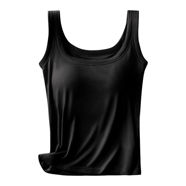 Modal Ribbed Square-Neck Camisole for Women with Built-In Bra Pads, No Need to Wear a Bra, Beautiful Back, Casual and Versatile
