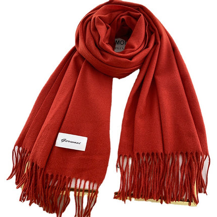 Solid Color Faux Cashmere Scarf for Women, Annual Meeting Red, High-End Feel, Spring and Autumn Woven Neck Scarf, Korean Style Versatile Artistic Warm Shawl