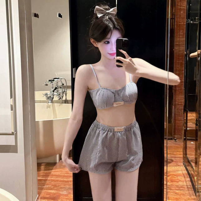 Swimsuit Women's New Separates Blue Stripe Shorts Bikini Sexy Slimming Push up Hot Spring Beach Vacation