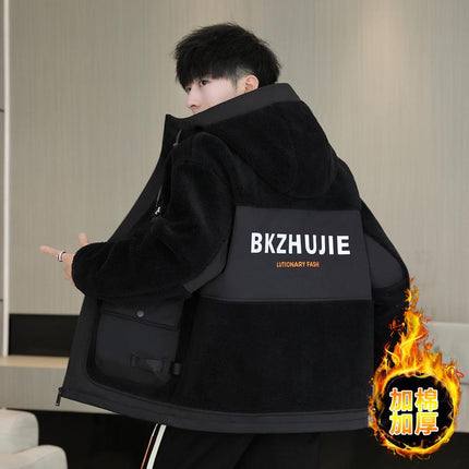 Autumn and winter new men's grain velvet coat trend casual work jacket cotton and thickening warm men's top