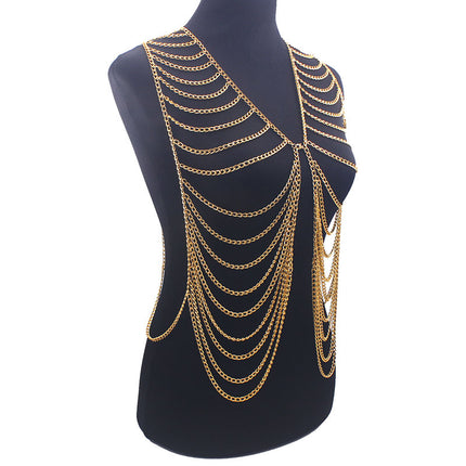 European and American Exaggerated Long Tassel Multi-layer Vest Clothing Accessories Cross-border Women's Sexy Aluminum Chain Body Chain Necklace