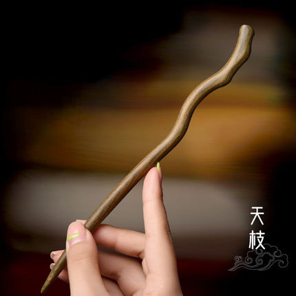 Green Sandalwood Hairpin, Ancient Style Sandalwood Hairpin, High-End New Chinoiserie Green Sandalwood Hairpin, Hairpin, Han Dynasty Hair Accessories