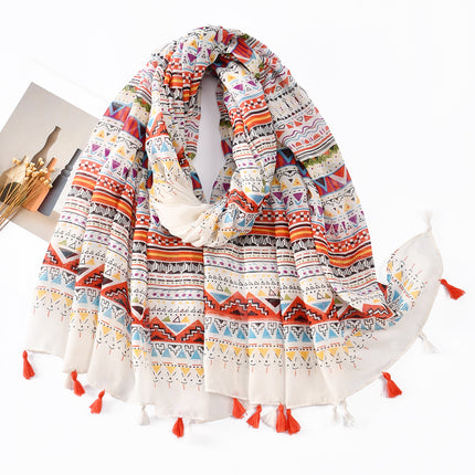 Fresh and Elegant Red Petal Mixed Printed Tassel Gauze Women's Cotton and Linen Scarf Travel Decorative Shawl