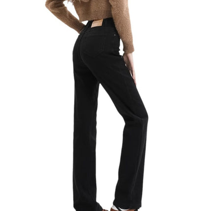 High-Waisted Black Straight-Leg Jeans for Women, Trendy Versatile New Style, Fleece-Lined, Slim-Fit Narrow Wide-Leg Cigarette Pants