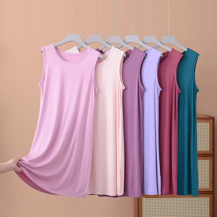 Modal Vest Dress Nightgown Women's Bottoming Skirt Summer Large Size Thin Sleeveless Mid-Length Skirt Fat mm 100kg Dress