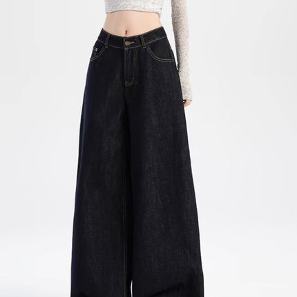 Trendy American-Style Loose Wide-Leg Jeans for Women, Summer Thin Drape Slimming Casual Lazy Floor-Length Pants