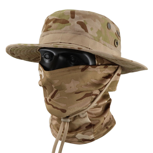 Camouflage Tactical Penny Hat suit Multifunctional Outdoor Fishing Hat Fisherman Hat Sunscreen Protective Breathable Round Edge Hat for Men