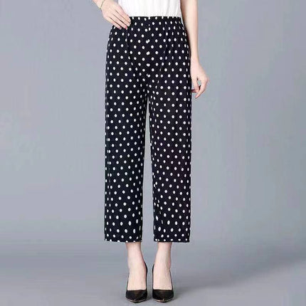Middle-Aged and Elderly Women's Summer Thin Floral Pants, Loose Fit, Ice Silk Cropped Granny Pants, Direct from Manufacturer