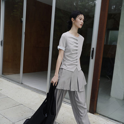NEIHE 2025 Women's Pants Spring and Autumn Women's Pants Dagging Two-piece Apron Wide-leg Suit Pants 252288
