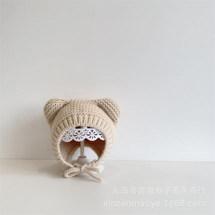 Baby Hat Ins Korean Style Cute Bear Ears Children's Knitted Ear Protection Hat Baby Warm Wool Hat