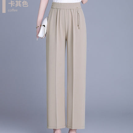 Straight-Leg Pants for Middle-Aged and Elderly Women, Summer Thin Loose Slimming Pants, Mom Pants, Simple Loose Casual Long Pants