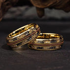 Gold three-groove amber wire ring / No. 7