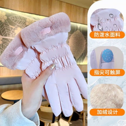 Winter Warm Women's Gloves, Touch Screen Compatible, Fleece-Lined, Thickened, Waterproof, Non-Slip, Cold-Resistant, Suitable for Cycling, Students, Skiing, Simple and Versatile