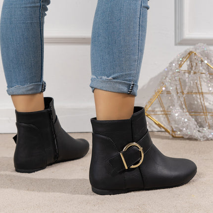 Free Shipping 2026 Spring New Style Large Buckle Side Zipper Women's Boots Flat Comfortable Low-Top European and American Versatile Short Boots