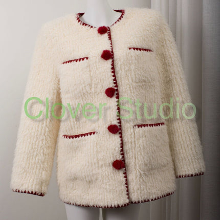 New Year Christmas War Gown Chanel Style Fur Ball Button Lamb Fur One-piece Fur Coat Women's Autumn and Winter