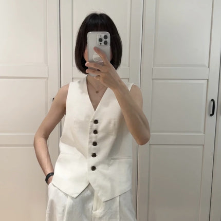 Spring 25-year-old Joker-style Horse Clip Flax Cotton V-neck Vest