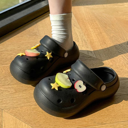 Cute Cartoon Apple Croc Shoes Women's Summer Outerwear Non-Slip Two-Wear Baotou Beach Seaside Thick-Soled Sandals Summer