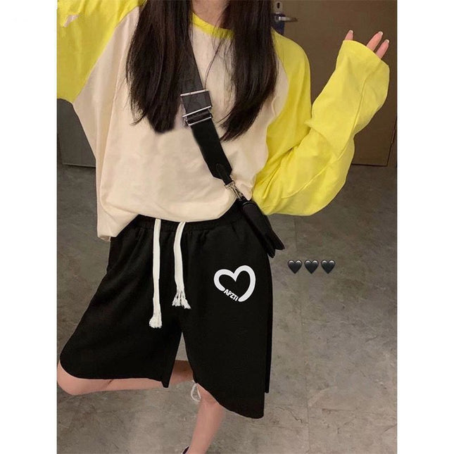 2023 Summer New Sports Shorts Female Student Love Print All-match Ins Fashionable Loose Casual Shorts