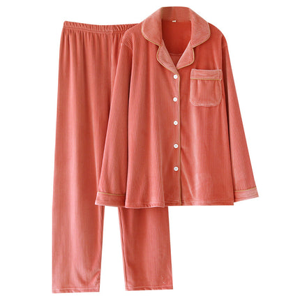 New Couple Island Velvet suit Long-sleeved Trousers Thickened Pajamas Autumn and Winter Double-sided Super Soft Cardigan plus size Home Clothes