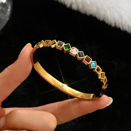 Titanium Steel Bracelet Does Not Fade, Diamond-Encrusted Real Gold Electroplated 18K Gold Stainless Steel Bracelet Douyin Cross-Border Same Style