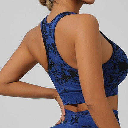Cross-Border Seamless Tie-Dye Yoga Wear Beautiful Back Sports Bra High Waist Peach Butt Lift Fitness Tights Suit for Women