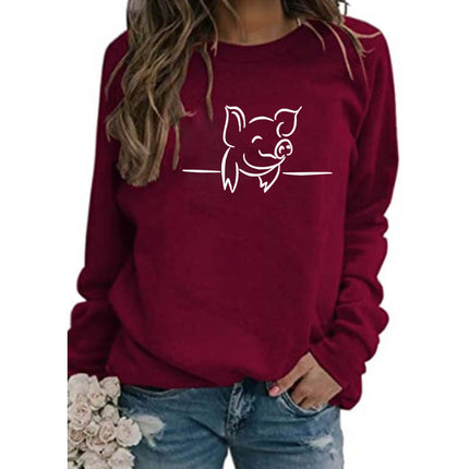 Cross-Border Amazon Foreign Trade Supply Pig Pattern Printed Round Neck Top Sweatshirt