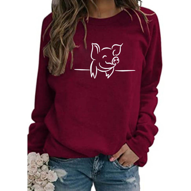 Cross-Border Amazon Foreign Trade Supply Pig Pattern Printed Round Neck Top Sweatshirt