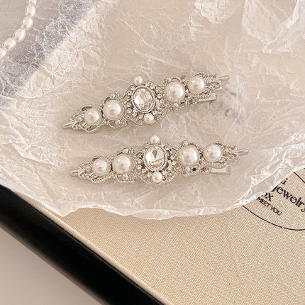 French Style Vintage Rhinestone Pearl Hairpin Women's High-end Sense Broken Hair Duckbill Clip Elegant Hairpin Side Bangs Clip Headwear