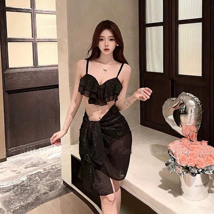 2025 Explosive French Sling Bikini Three-Piece Swimsuit Design Hot Girl Seaside Beach Split Hot Spring Clothes
