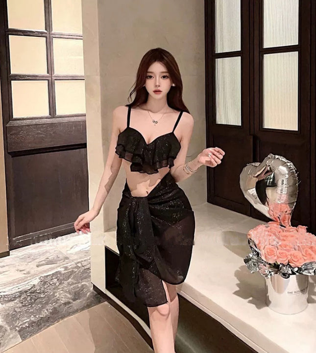2025 Explosive French Sling Bikini Three-Piece Swimsuit Design Hot Girl Seaside Beach Split Hot Spring Clothes