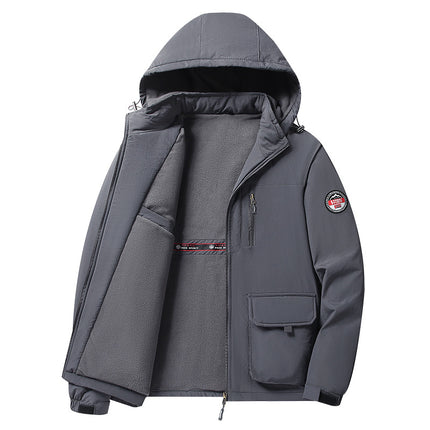 Cross-Border 2025 Autumn and Winter New Men's Fashion Casual Workwear Thickened Removable Hood Jacket Middle-Aged and Elderly Jacket