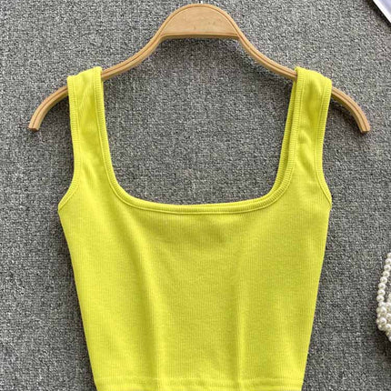Vest Women's Outer Wear Summer Short Sleeveless Crop Top Square Collar Fashion Versatile Slim Solid Color Bottoming Shirt Trbottomy