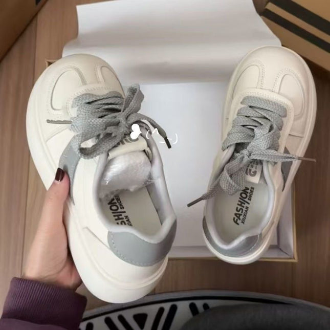 Spring New Thick-Soled Genuine New White Shoes for Women Campus Style Versatile Casual Sports Bread Women's Shoes