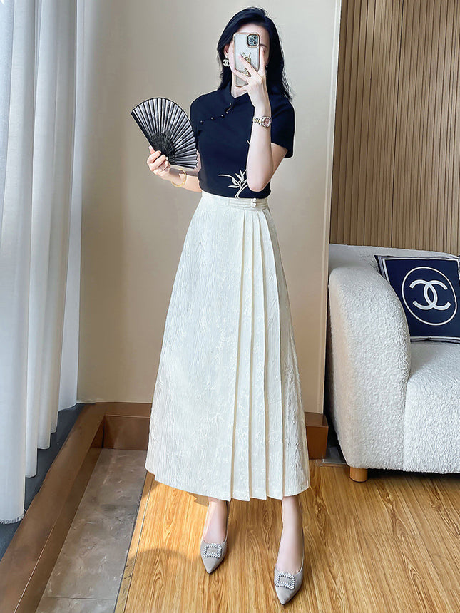 Summer New Suit Retro National Style with Horse-faced Skirt Top Two-piece New Chinese Style Dress Women's 2024 Dress