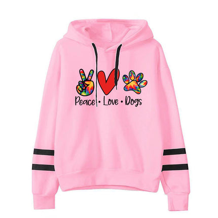 Scissors Hand Love Dog Feet Peace Love Dogs Printed Parallel Bars Striped Sweatshirt Autumn and Winter European and American Men and Women