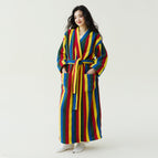 Rainbow striped rice velvet robe / M